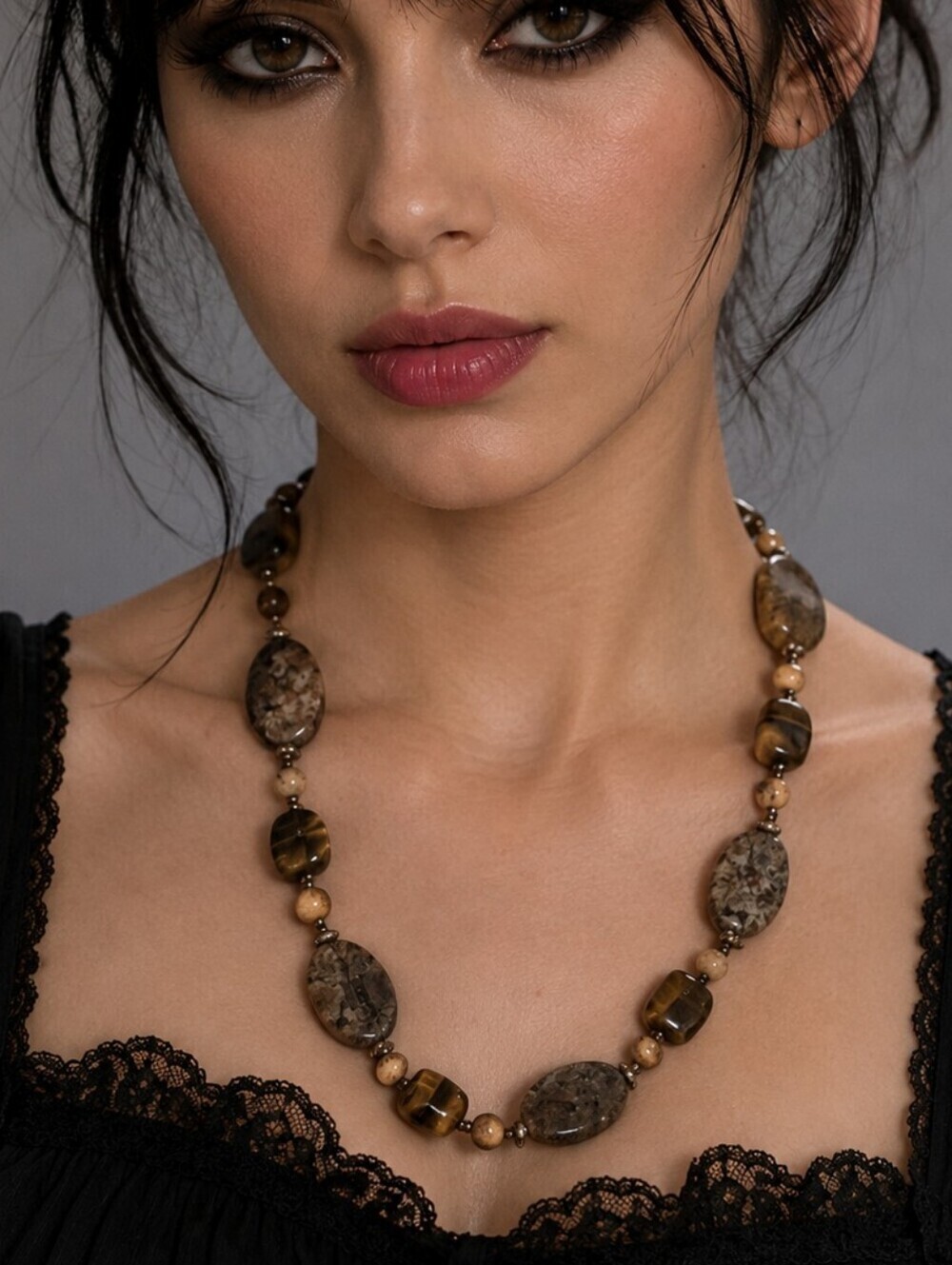 VTG Western Jasper Tiger Eye Beaded Necklace